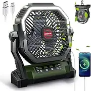 WITHOUSE Portable Fan, 5-in-1 Camping Fan with LED Lights Battery Operated Fan 12000mAh Rechargeable USB Powered Personal Desk Tent Fan with Power Bank/Timer/Hook for Home Outdoor Office Travel Fishing
