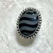 Echo of the Dreamer Sterling Silver Large Etched Onyx Ring