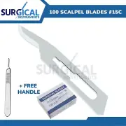100 Scalpel Blades #15C Surgical Dental ENT with Free #3 BP Handle High-Quality
