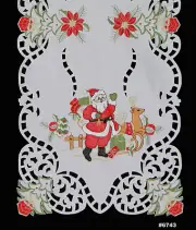 Holiday Christmas Santa Reindeer Placemat Table Cloth Runner Mantel Scarf White