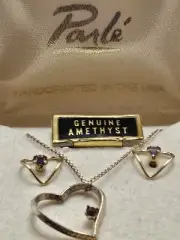 Rare NIB Idaho Parle Genuine Amethyst 14k GF Earrings Necklace Pendant Set NOS