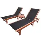 Sun Loungers 2 pcs with Table Solid Acacia Wood Textilene Outdoor Furnitur 73752