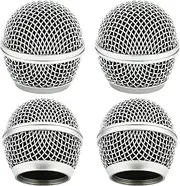 Microphone Head Replace, Microphone Grille Ball with Inner Foam, Steel Mesh Replacement Microphone Grille Heads for Shure SM58 (4Pack)