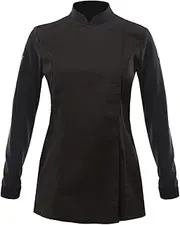 [strongAnt] Chef's Jacket Women's Long-Sleeved Stretch with Press Studs Chef Uniform, Black/dry mesh, Small