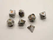 D&D RPG 7 Piece Dice Set Swirl Black and White With Dice Bag! 335