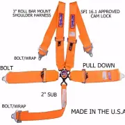 RJS SFI 16.1 CAM LOCK 5 POINT ROLL BAR MOUNT BOLT IN HARNESS ORANGE 1031705