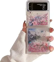 [YAKVOOK] for Samsung Galaxy Z Flip 4 5G 2022 Case,Glitter Case Liquid Bling Sparkle Luxury Flowing Floating Quicksand Beautiful Landscape Pattern Soft TPU Clear Case Girls Women for Galaxy Z Flip 4
