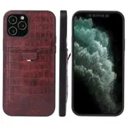 For iPhone 12 Pro Max Case Crocodile Pattern PU Leather Card Slot Cover Brown