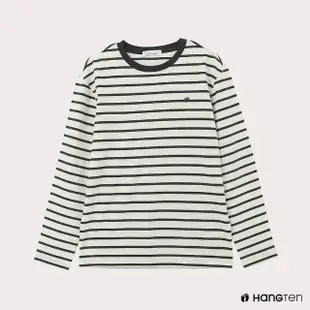 【Hang Ten】男裝-厚磅腳丫長袖T恤(黑白條紋)