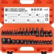 HORUSDY 31-Piece Torx Bit Socket and Female External Socket Set | 14 Star Bits (T8- T70) and 12 Female E-Torx Sockets (E4-E24) | 4 Impact Socket Adapter Set