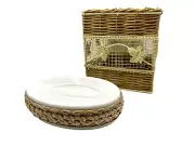Allure Bath Accessories 2 piece Set Wicker Rattan Soap Dish & Tissue Box Cover