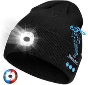 [Yukaione] Bluetooth Beanie with a Light, Unisex USB Rechargeable 6 LED Fashlight Hat with Cordless Headphones, Unique Christmas Birthday Gifts for Men Him Husband Teen