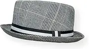 [Thorness] Grey Rude Boy Ska Pork Pie Hat with Contrasting Ribbon Band Detail| Size L/XL Approx. 59cm / 60cm | US 7 ½ 100% Polyester Unisex hat Fedora Trilby Style, Grey, Large