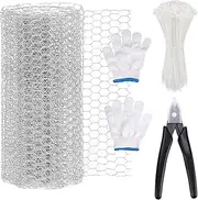 Jotia 104Pcs 236"x13.78" Chicken Netting Wire Mesh with Pliers, Gloves, Wire Ties, Galvanized Chicken Wire Net Chicken Barbed Wire Garden Fence Barrier Chicken Wire Fencing Poultry Wire Net