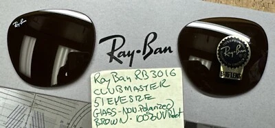 Ray Ban RB3016 Clubmaster 51mm Brown Glass Non Polarized Lenses