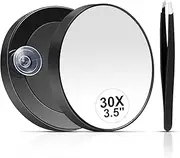30X Magnifying Mirror, Small Magnifying Mirror with Suction Cup and Tweezers, 3.5 Inches Magnifier Travel Set