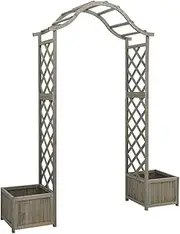 vidaXL Solid Firwood Garden Pergola with Planter Outdoor Decor Arbour Patio Backyard Terrace Entryway Pergola Arch Flower Box Wooden Grey