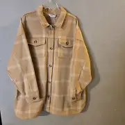Sonoma Womens Camel/Beige Plaid Long Sleeve Button Up Shacket Pockets 3X