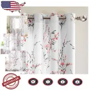 Grommet Top Coral Curtains with Leaf Pattern, Light Filtering, 52 x 108 Inch Set