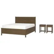 TONSTAD bedroom furniture, set of 3, incl bed storage/brown stained oak veneer, Double