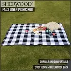 Sherwood Faux Linen Picnic Blanket Rug Outdoor Mat Black & White Plaid 200X150Cm