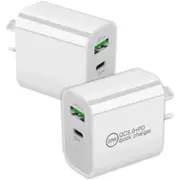 2 PCS 20W DUAL USB-C Type C Fast Wall Charger USB 3A Adaptor For Android iPhone iPad