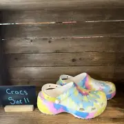 New Womens Crocs Classic Platform Tie-Dye Slip On Clogs Shoes Sandals Size 11 M