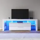 TV Cabinet Entertainment Unit Stand High Gloss Lowline White RGB LED 1600mm