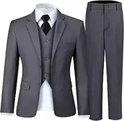 [Fesenbo] Boy's Suit Formal Slim Fit 5 Pieces Suit Set Blazer Vest Pants with Adjustable Waist Shirt with Tie