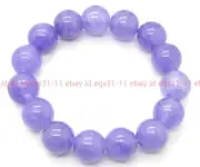Natural 12mm Lavender Jade Jadeite Round Beaded Bangle Bracelet Gemstone 7.5''