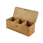 Stylish Woven Desktop Storage Basket with Lid Handwoven Small Item Storage Box