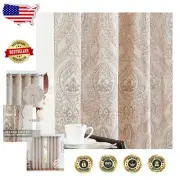 Elegant Taupe Linen Blend Curtains - Damask Medallion Light Filtering Drapes
