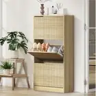 Oikiture Shoe Rack Storage Cabinet Organiser Drawers 3 Doors Natural