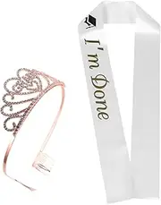 [Baluue] 1 Set Graduation Sash and Tiara Set Shiny Rhinestone Crown with Comfortable Satin Sash for Graduation Celebration Party Decoration for Graduates