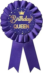 [WIDEIDEAL] Birthday Queen Tinplate Badge Pin, Happy Birthday Rosette Button Pin Girl or Women Purple Award Ribbon Party Decorations Sign, Plastic, no gemstone