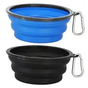 Large Collapsible Dog Bowls 2 Pack, 34oz Foldable Dog Travel Blue & Black