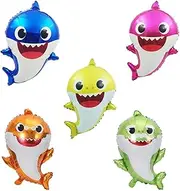 DAPIN baby shark party decorations, 5 packs of shark helium balloons 24 inches for ocean themed parties, undersea parties, baby shark family themed birthdays