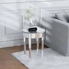 Round Side 2-Tiered Bed Sofa Side Table Mirrored Accents