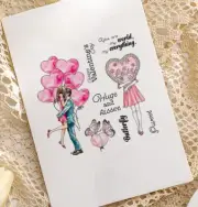 Set of 8 Valentine/Love stamps, cards, junk journal, planners