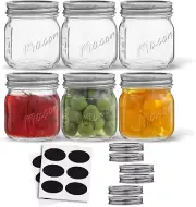 Joyjolt 8 Oz Mason Jars with Lids, Labels and Measures! 6-Pack Regular Mouth Mas