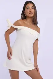 Yellow Off the Shoulder Mini Dress - Size 16XL, Women's Skater Dress
