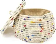 Small Rope Basket with Lid Small Decorative Toy Basket Small Round Woven Storage Basket with Lid for Organizing