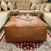 Footrest Moroccan Leather Ottoman Footstool Pouffe Boho Genuine Unstuffed