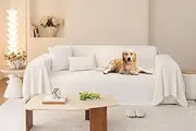STACYPIK Soft Cream White Sofa Covers Comfy Couch Cover for Dogs Friendly Furniture Protector for 3 Cushion Couch with Tassel Anti Slip Sectional Couch Cover Blanket Washable Futon Cover-71x150IN