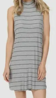 $140 Splendid Women's Gray Loralie Striped Sleeveless Turtleneck Tank Dress L