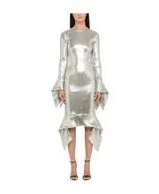 AMI Sequined Ruffled Dress XS White