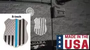 5'' Police Shield Thin Blue Line Emblem - Brushed Stainless Badge
