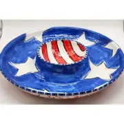 Handmade Signed Carol the Kiln Independence Day Stars & Stripes Chip n Dip 12"