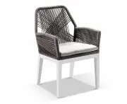 Outdoor Hugo Outdoor Aluminium And Rope Dining Chair - Outdoor Chairs - White w/ Walnut Rope & Beige Cushion