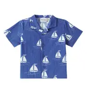 [Mini Rodini] Mini Rodini Sailing Boats cotton bowling shirt Y 6/7 blue